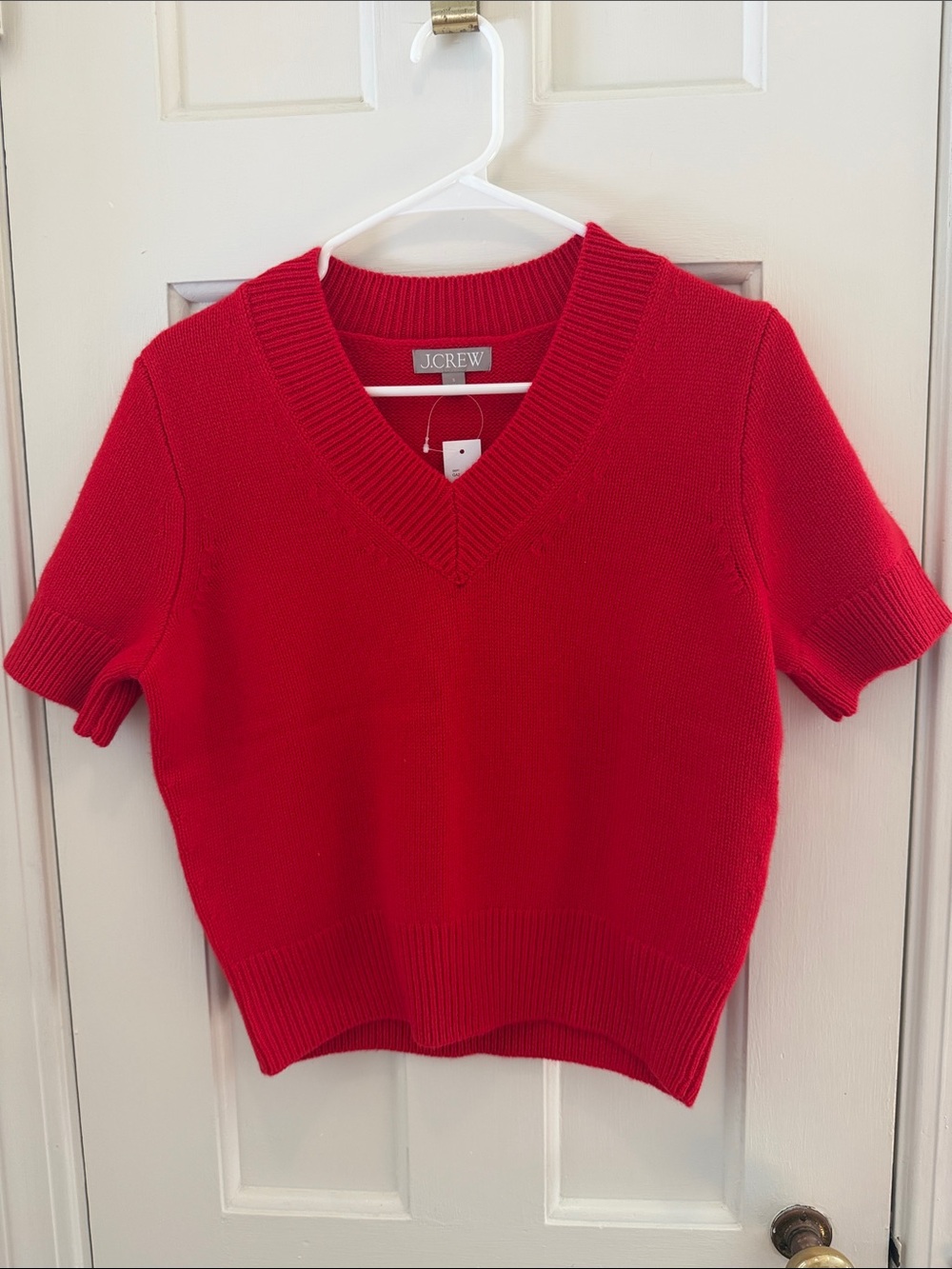 NWT J. Crew Bright Red V-Neck Lambs Wool Short Sleeve Knit Top
